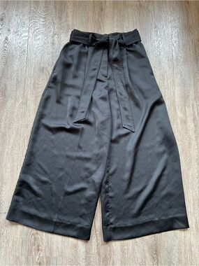 Club Monaco Black High-Rise Wide-Leg Pants with Tie Waist